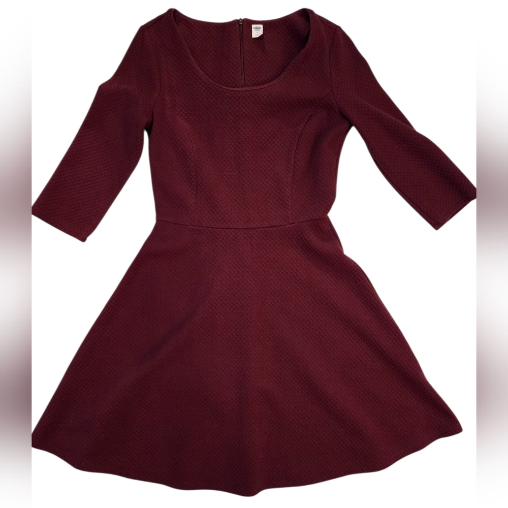 Old Navy Midi Dress Maroon 3/4 Sleeve Dress A Line Medium 18in P2P